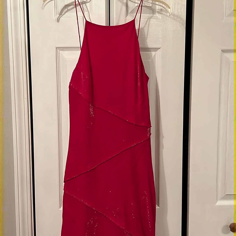 Long spaghetti strap hot pink dress size 7/8